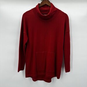 Stonehill Sweater Womens Medium Red New Zealand Turtleneck Merino Wool Boxy